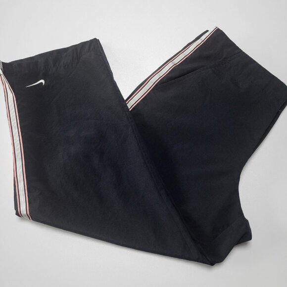Vintage 90s/Y2K Nike Cropped Track Pants Tuxedo Pink Stripe Straight Leg - Picture 5 of 14